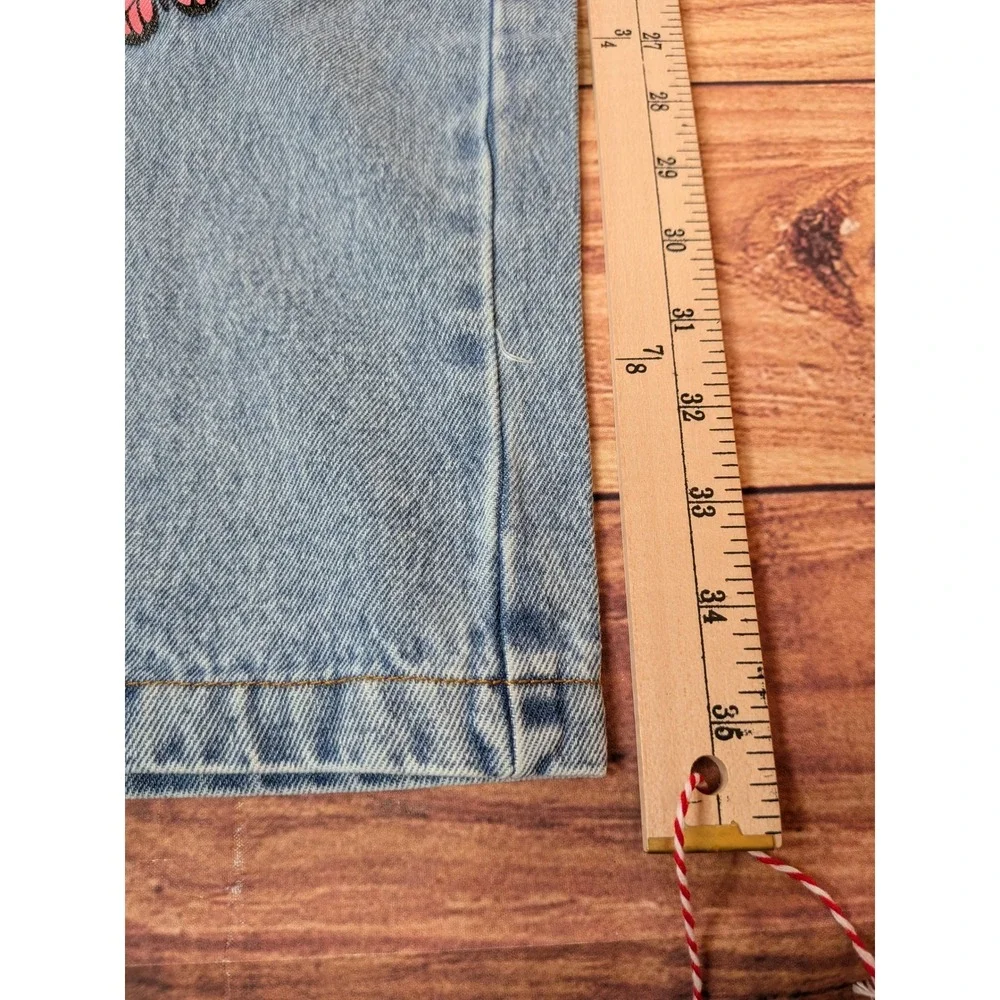 Shein Girls Butterfly Embroidered Distressed Wide Leg Jeans Size 11Y